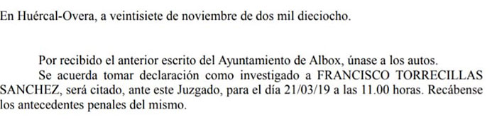 Torrecillas afirma no tener constancia de su citación como imputado por la pérdida de documentación en el Ayuntamiento